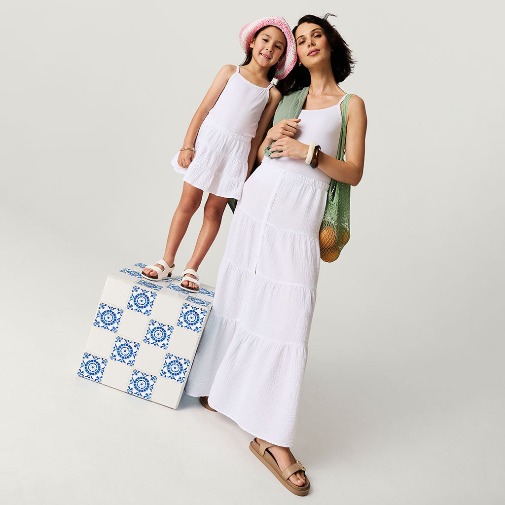 Women's White Cotton Crinkle Maxi Skirt