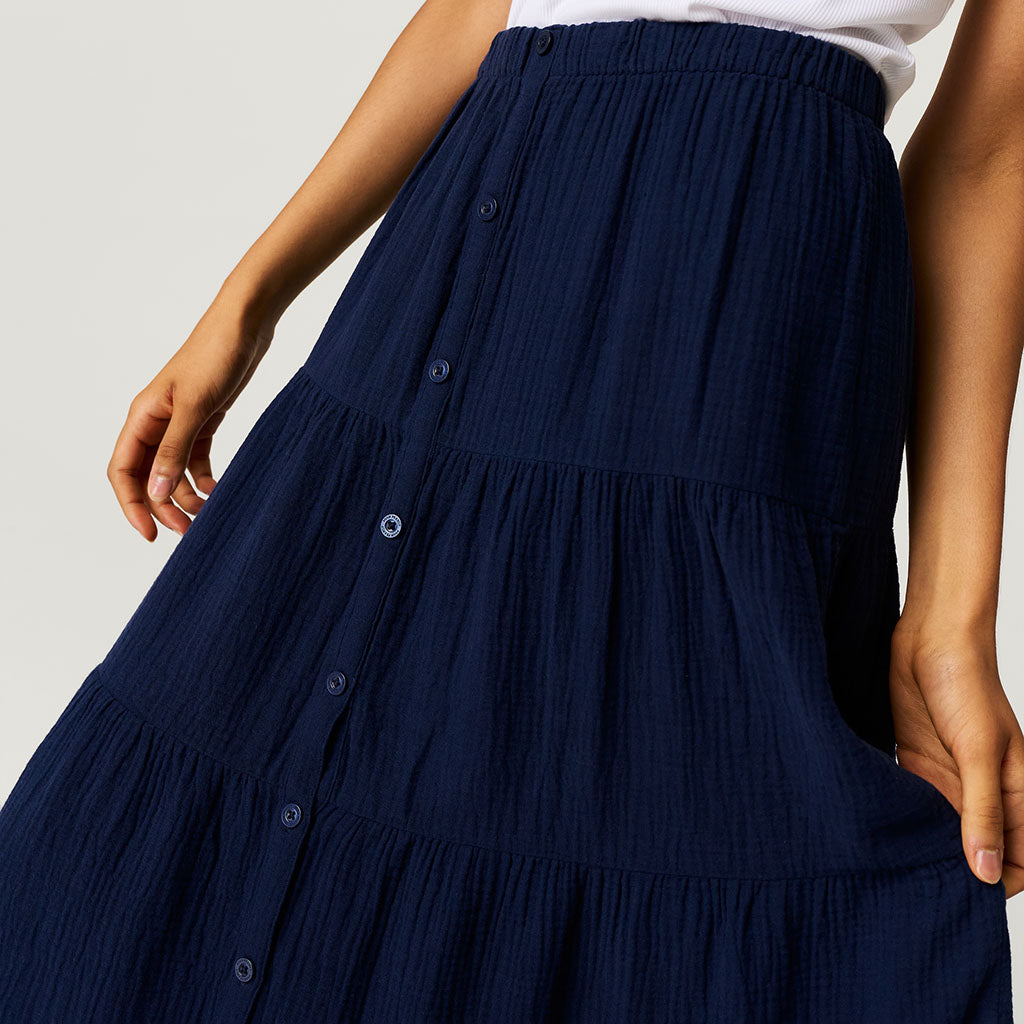 Varsity Navy Women's Cotton Crinkle Maxi Skirt
