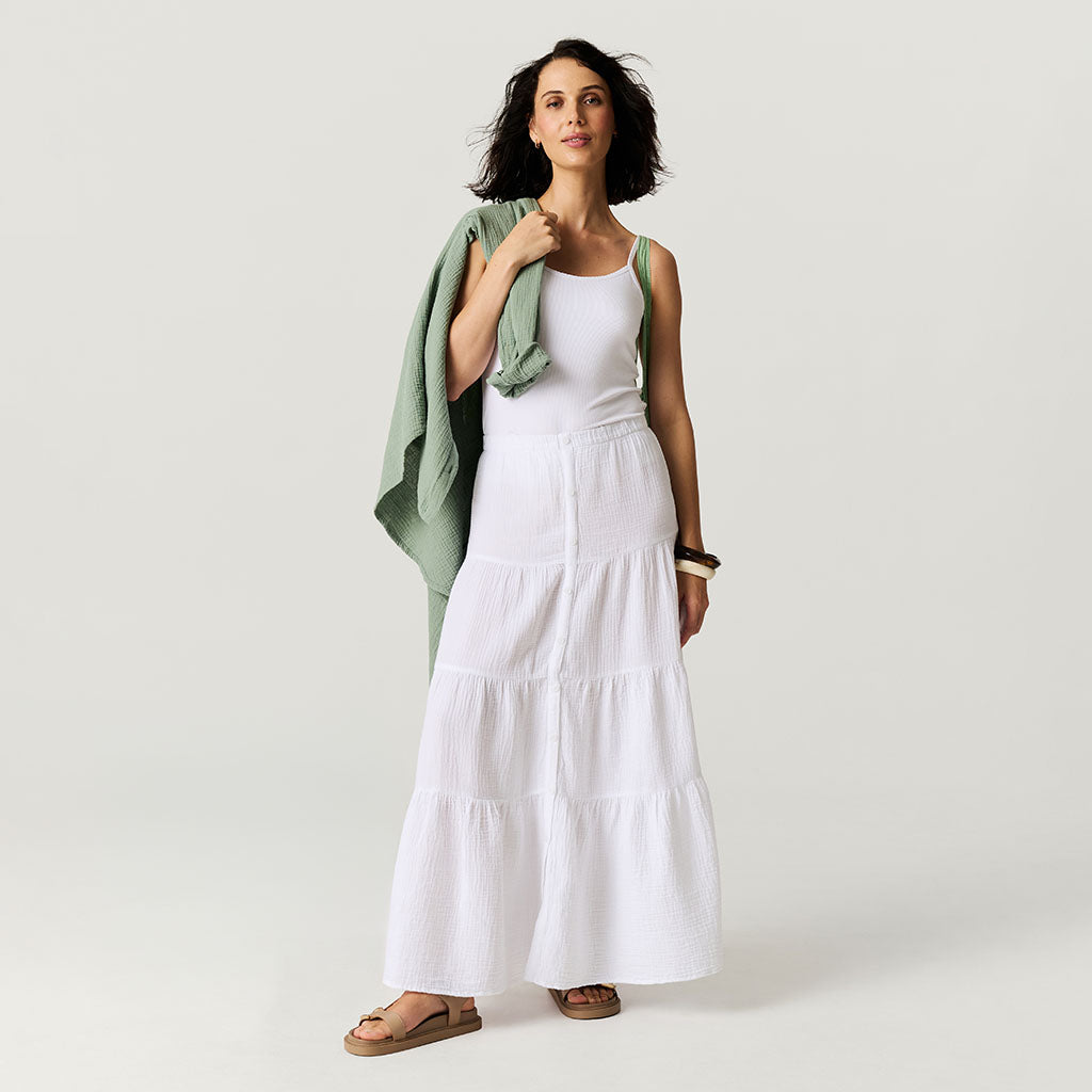 Women's White Cotton Crinkle Maxi Skirt