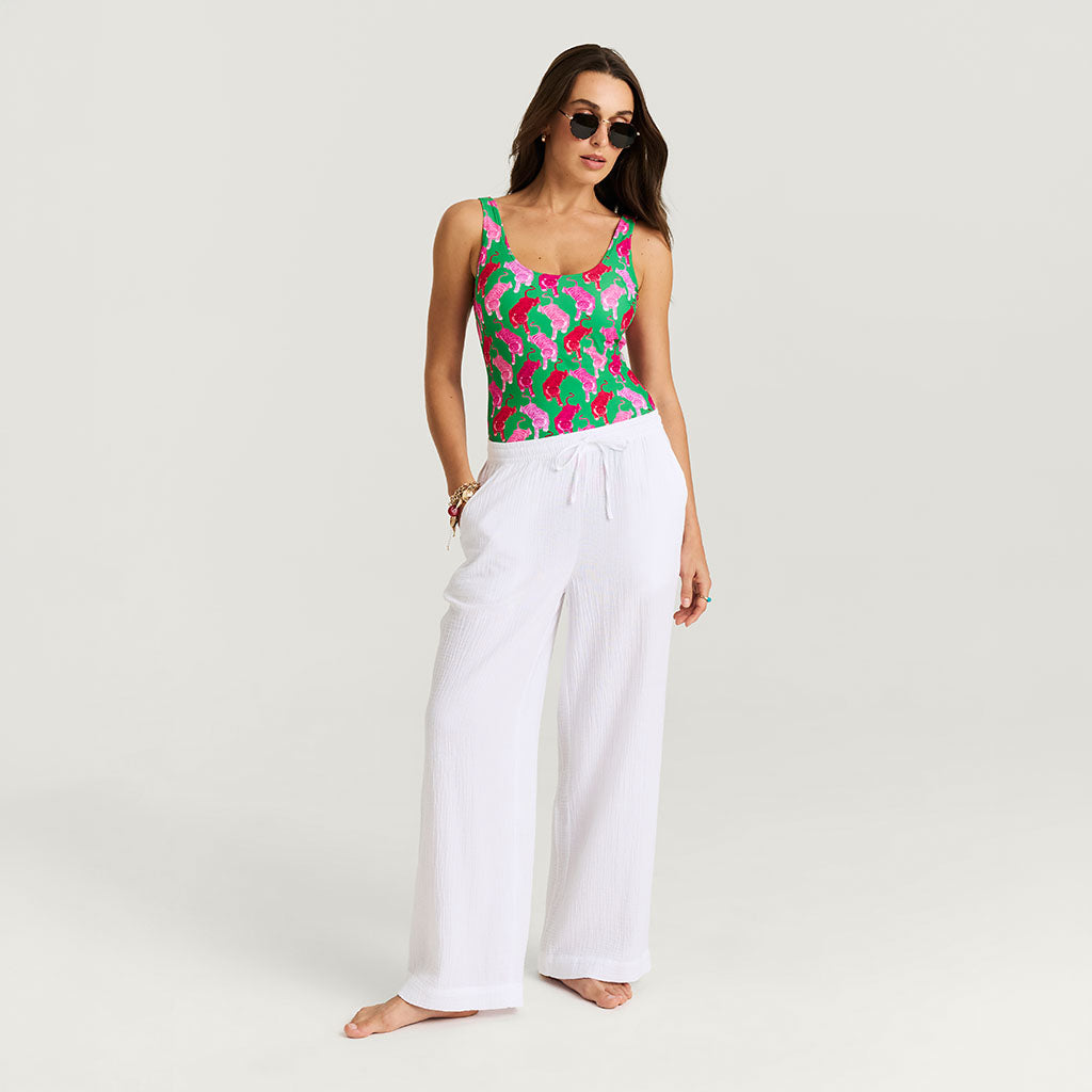 Women's White Cotton Crinkle Pants
