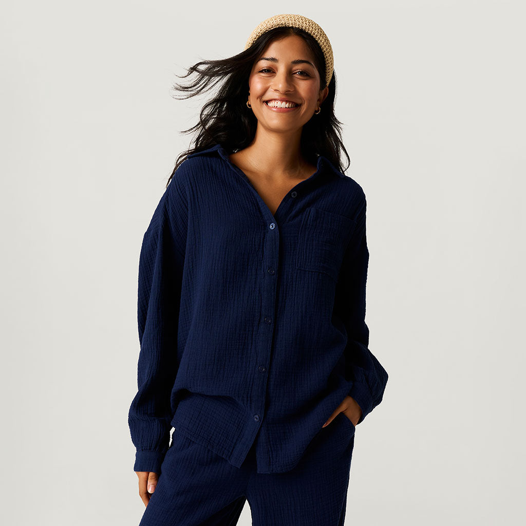 Varsity Navy Women's Cotton Crinkle Overshirt
