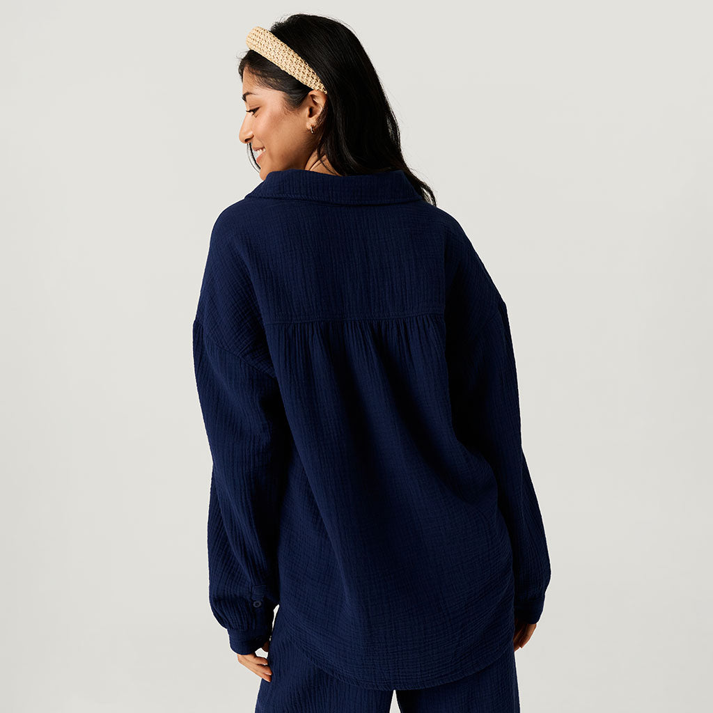 Varsity Navy Women's Cotton Crinkle Overshirt