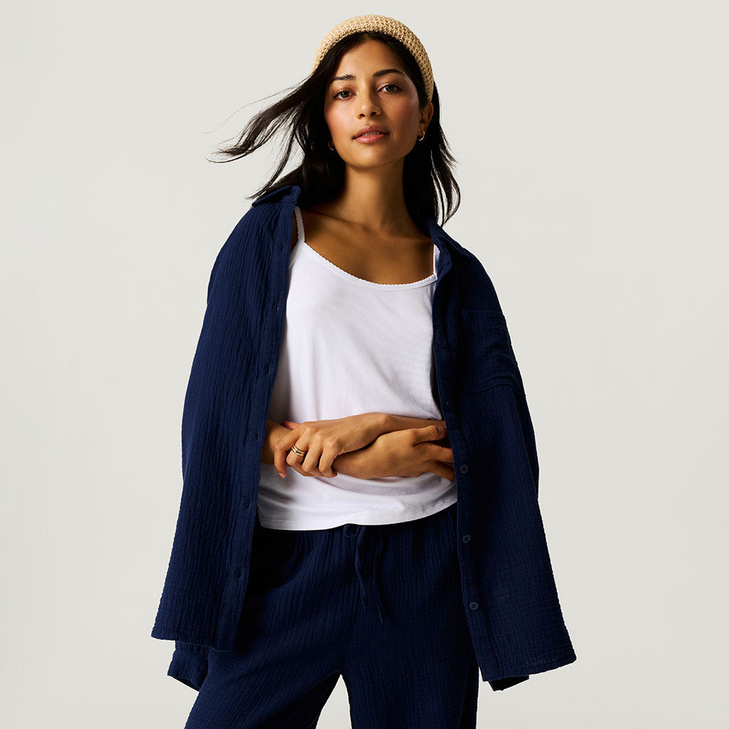 Varsity Navy Women's Cotton Crinkle Overshirt