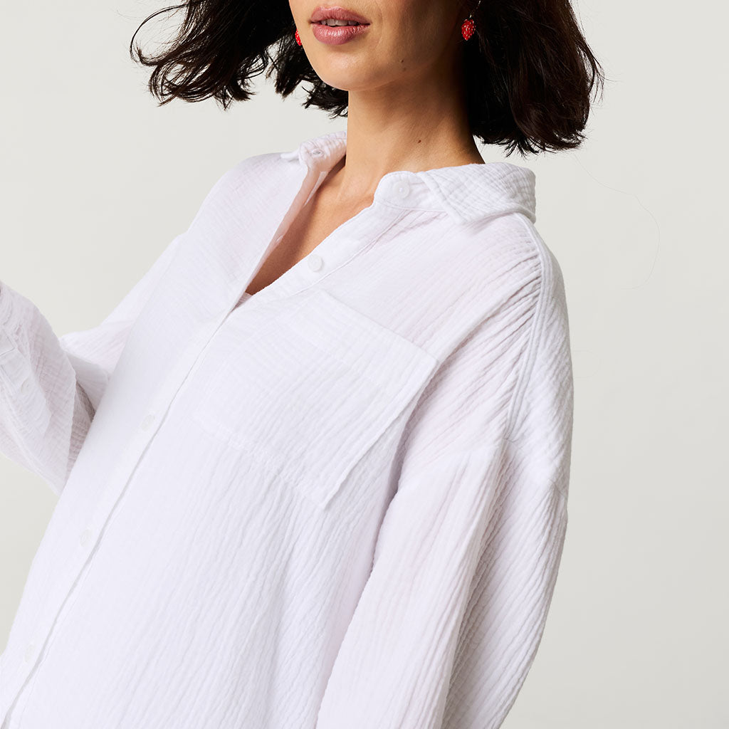 Women's White Cotton Crinkle Overshirt