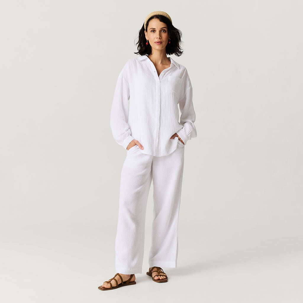 Women's White Cotton Crinkle Overshirt