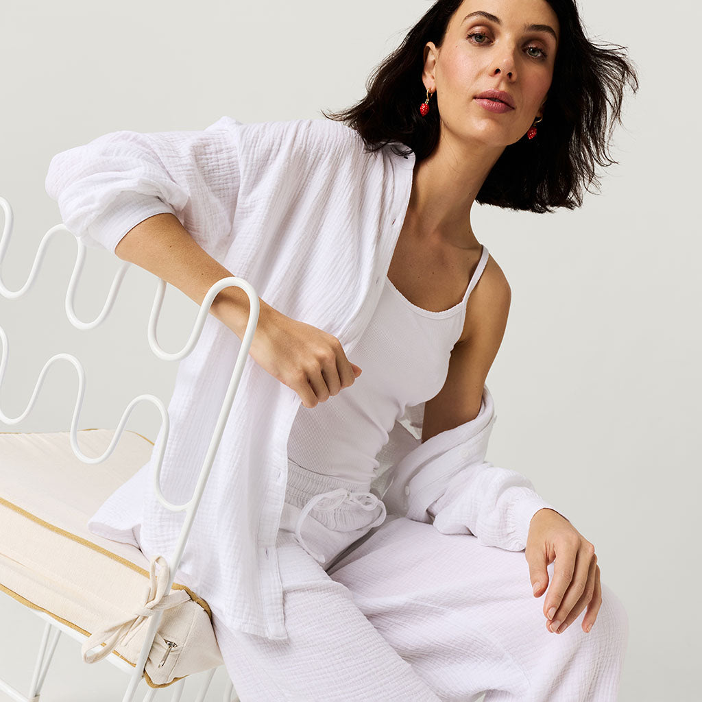 Women's White Cotton Crinkle Overshirt