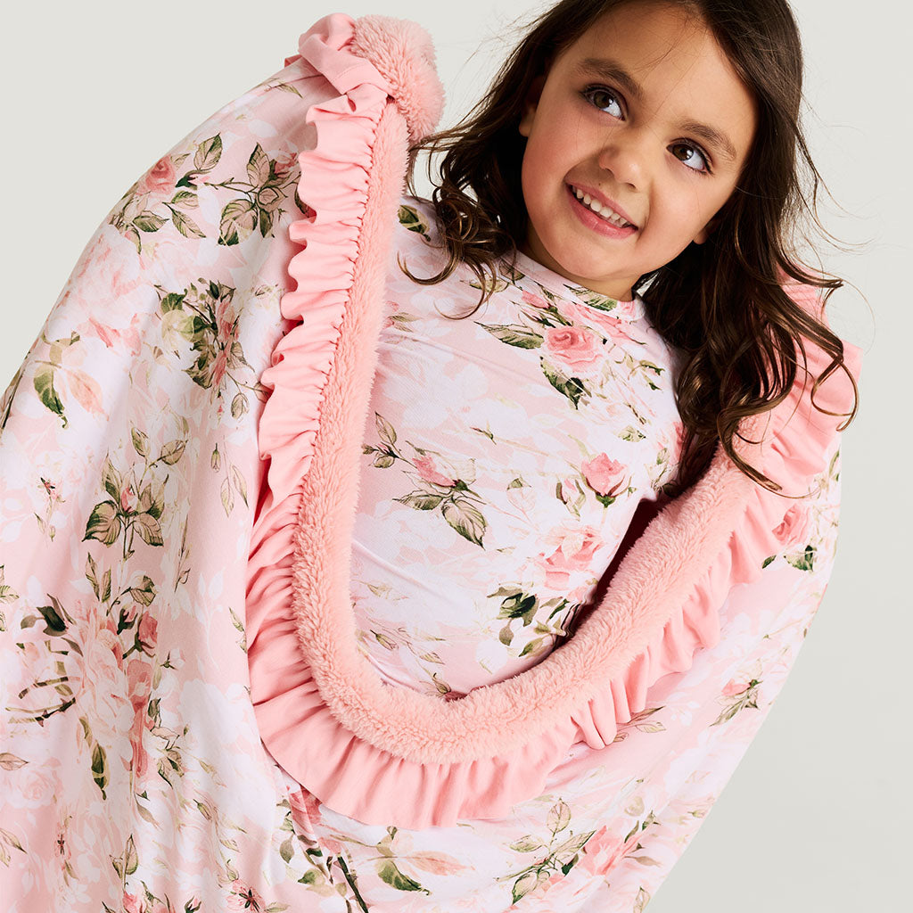 Vintage Pink Rose Ruffled Luxe Plush Patoo® Blanket