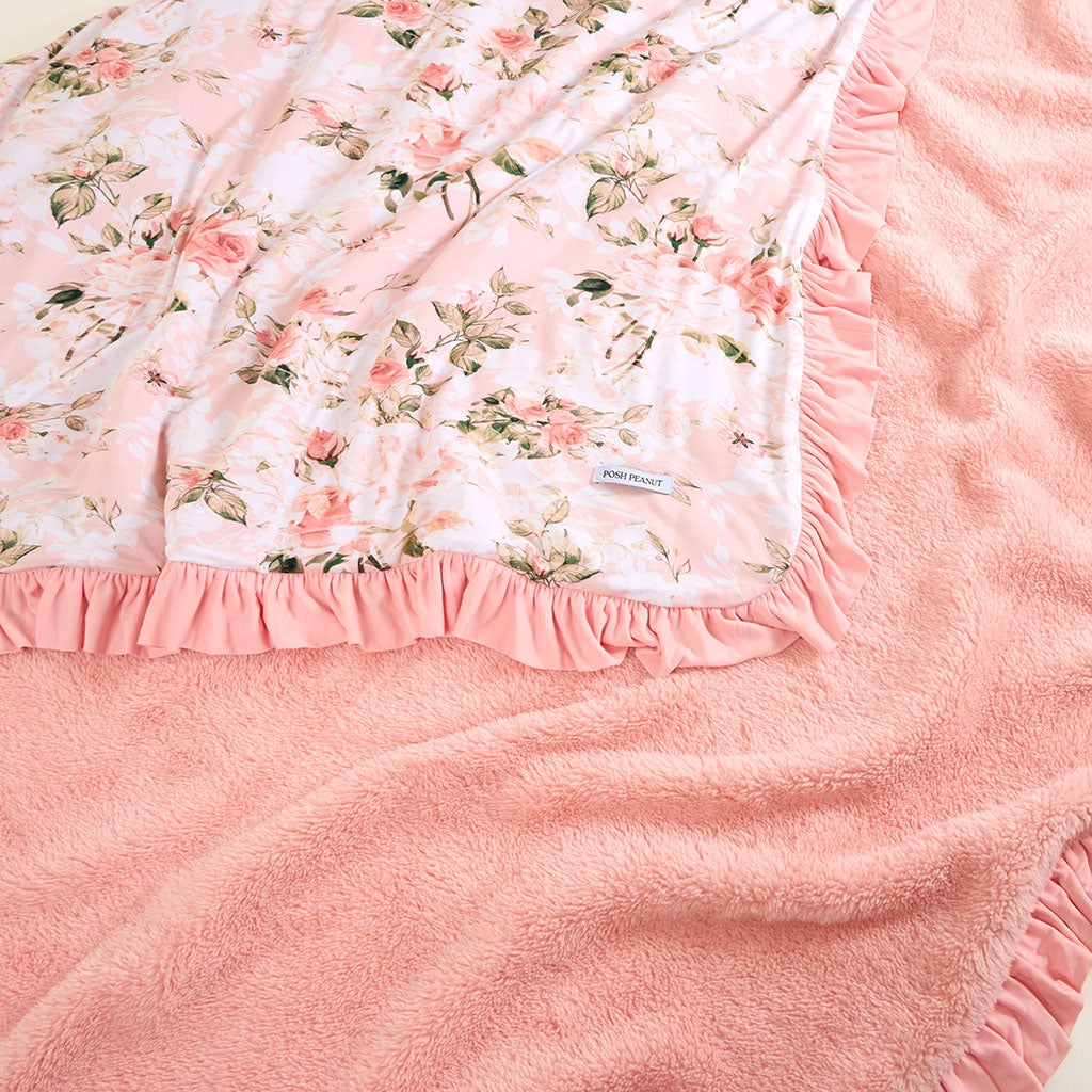 Vintage Pink Rose Ruffled Luxe Plush Patoo® Blanket