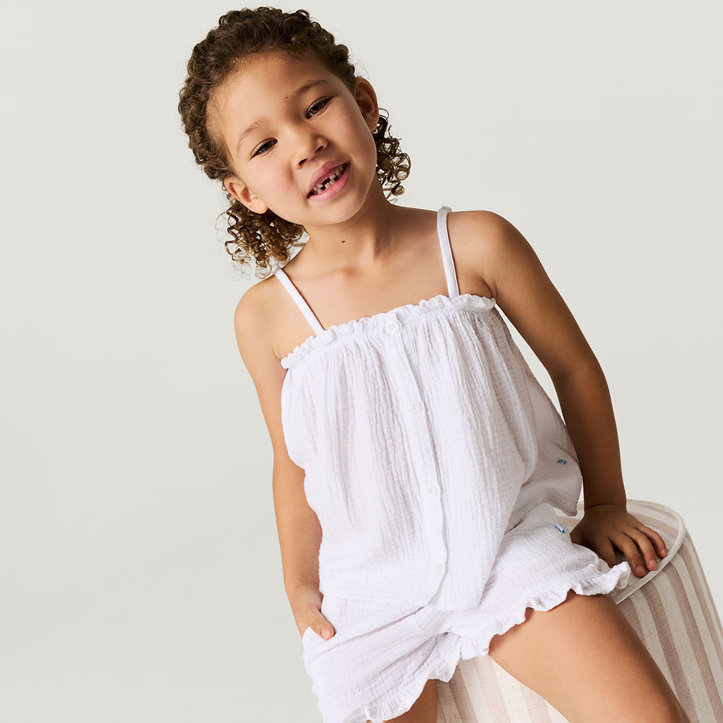 White Cotton Crinkle Ruffled Shorts