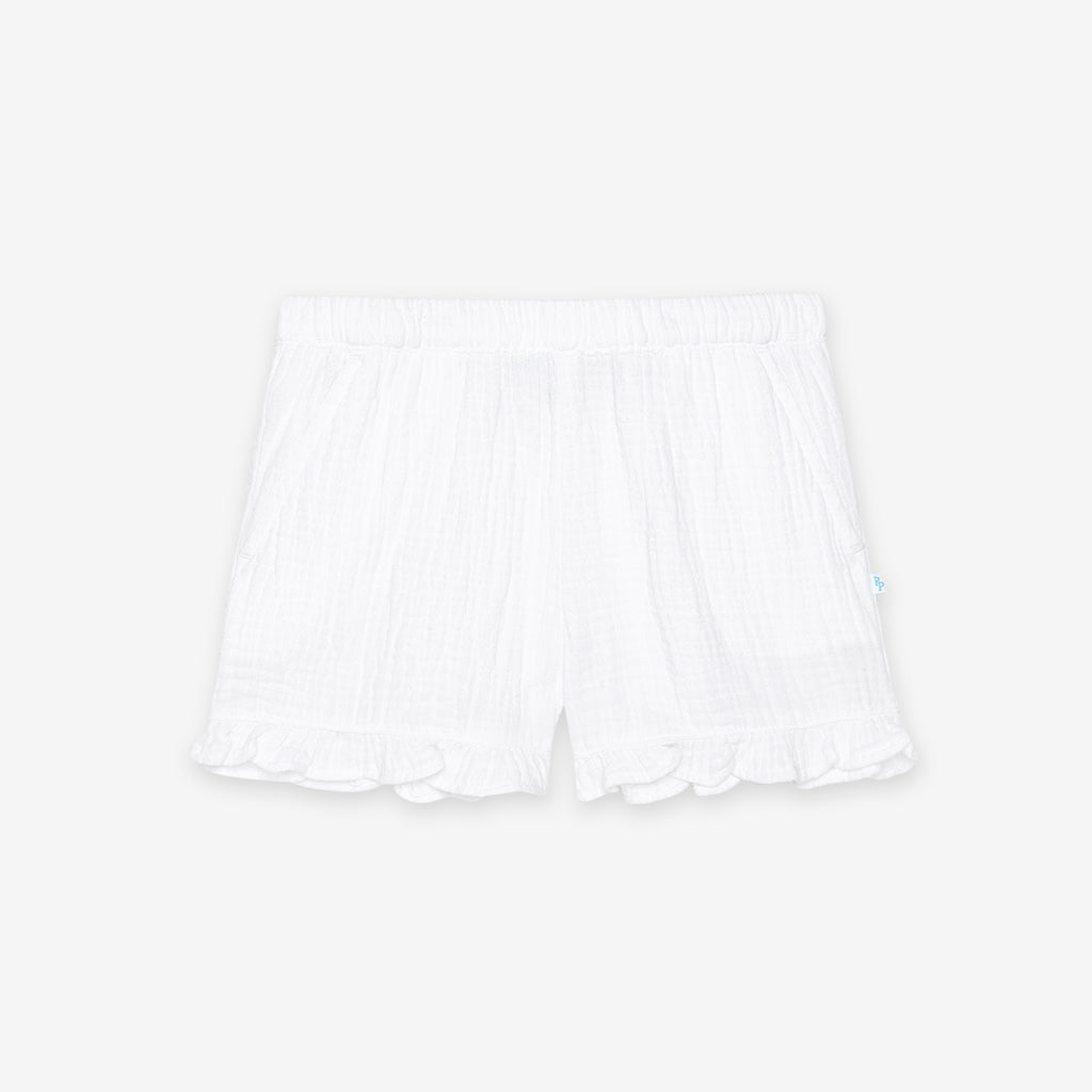 White Cotton Crinkle Ruffled Shorts