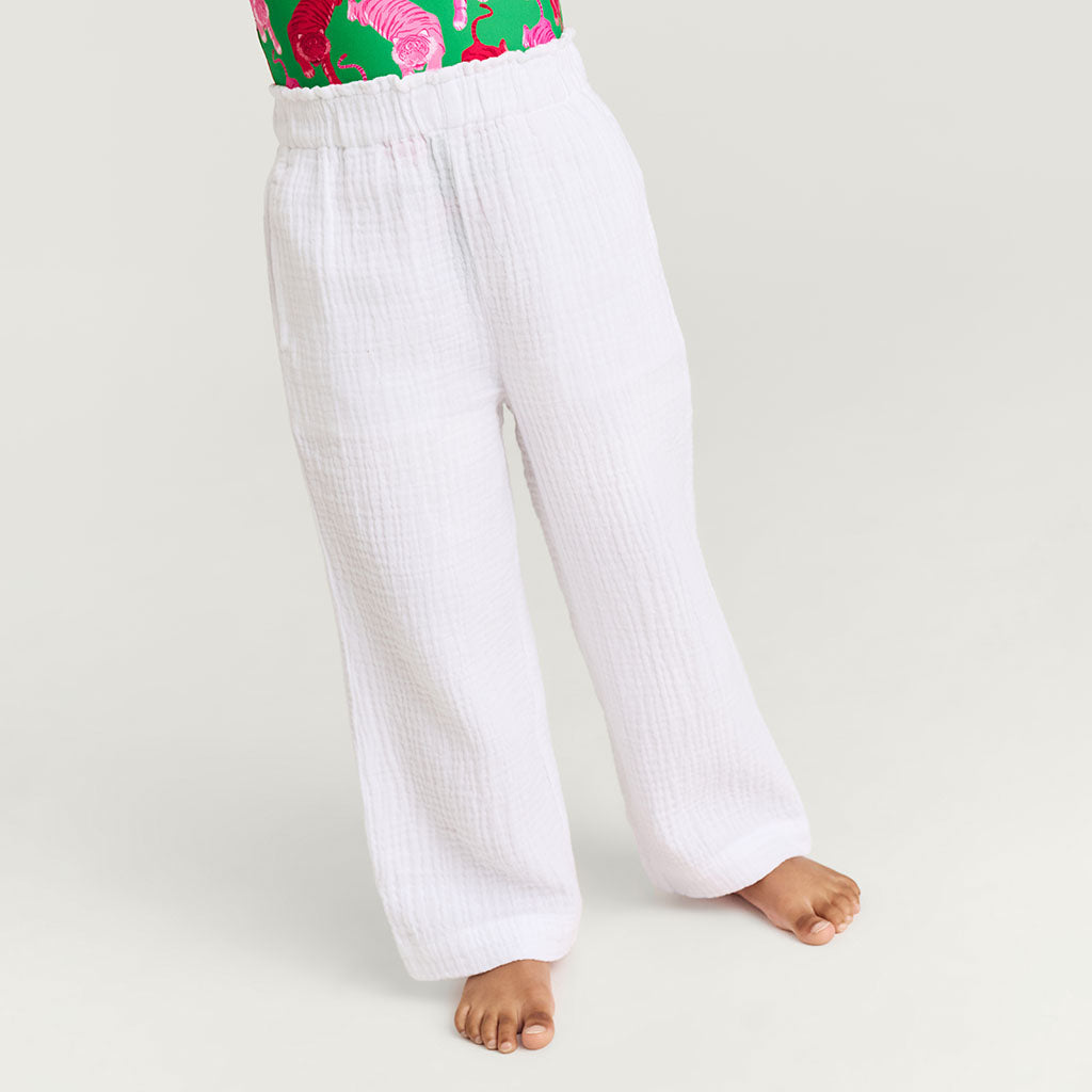 White Cotton Crinkle Paperbag Pants