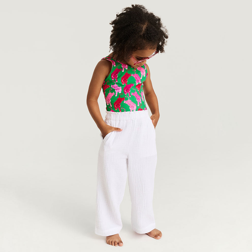 White Cotton Crinkle Paperbag Pants