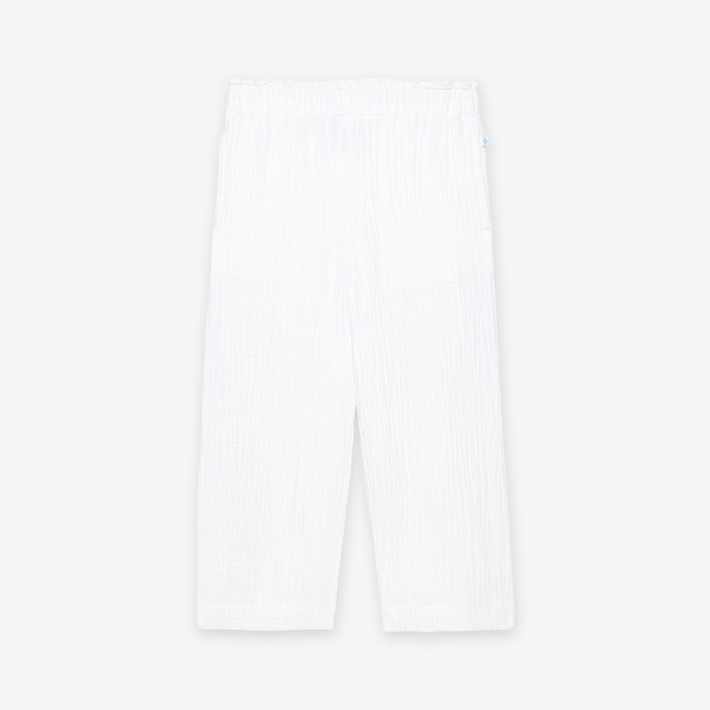 White Cotton Crinkle Paperbag Pants