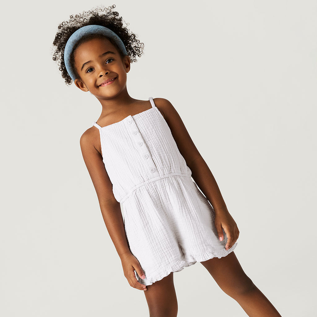 White Cotton Crinkle Romper