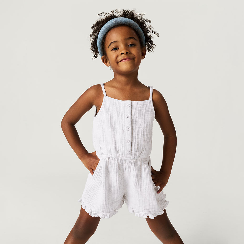 White Cotton Crinkle Romper