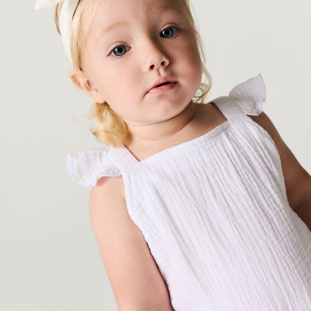 White Cotton Crinkle Ruffled Romper