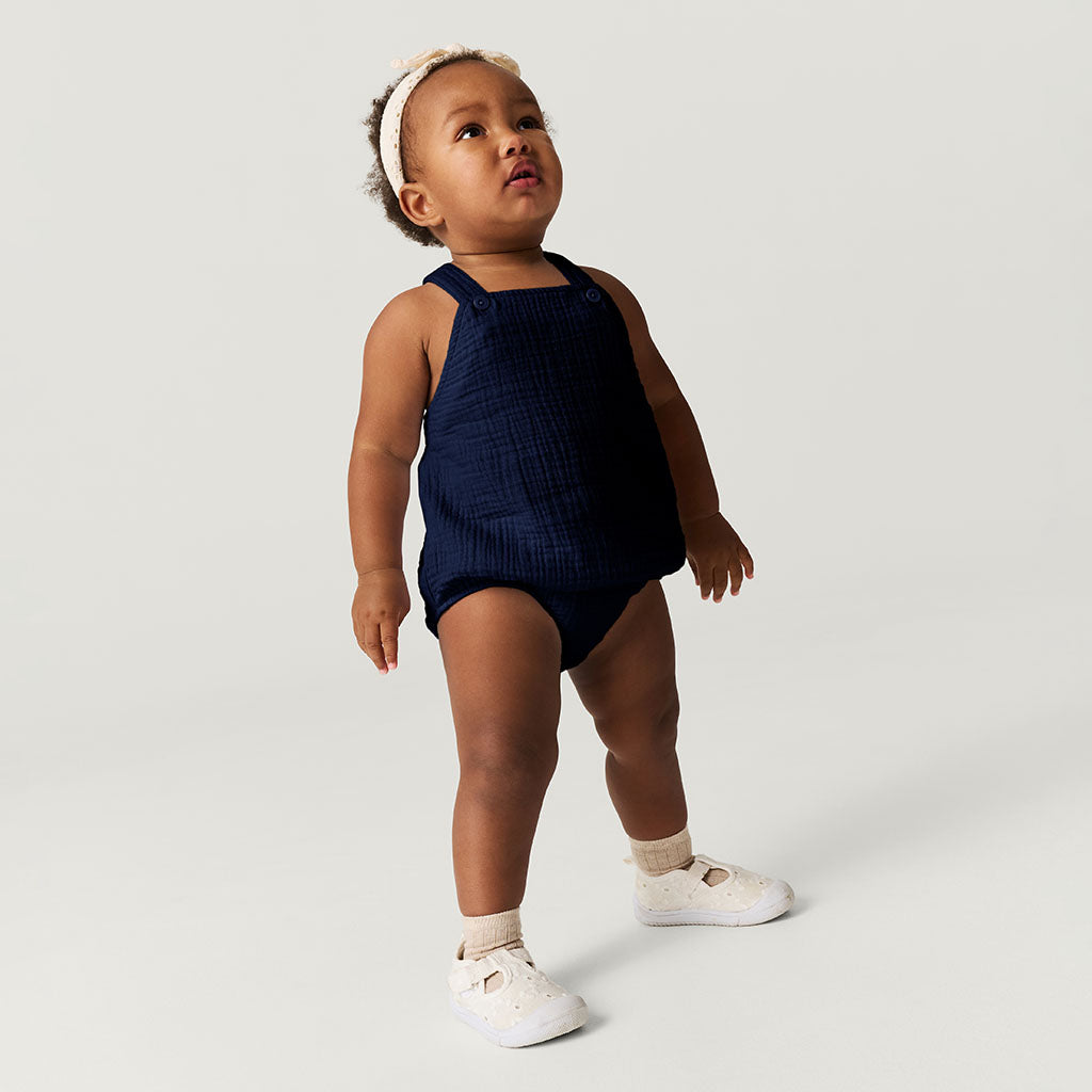 Varsity Navy Cotton Crinkle Bubble Romper