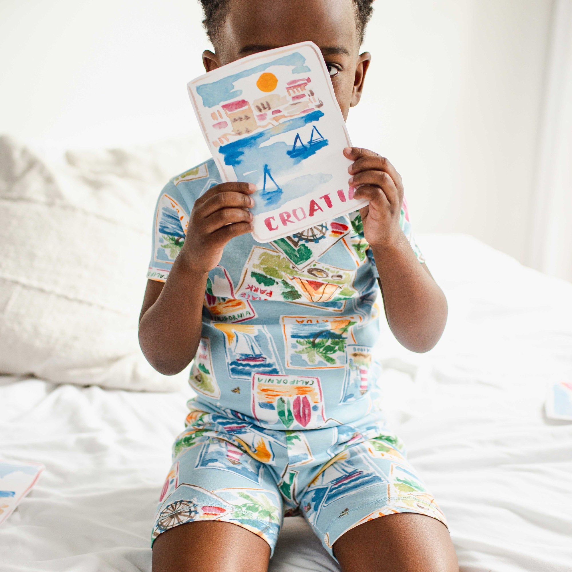 Vacation Postcards Organic Cotton Two-Piece Pajamas