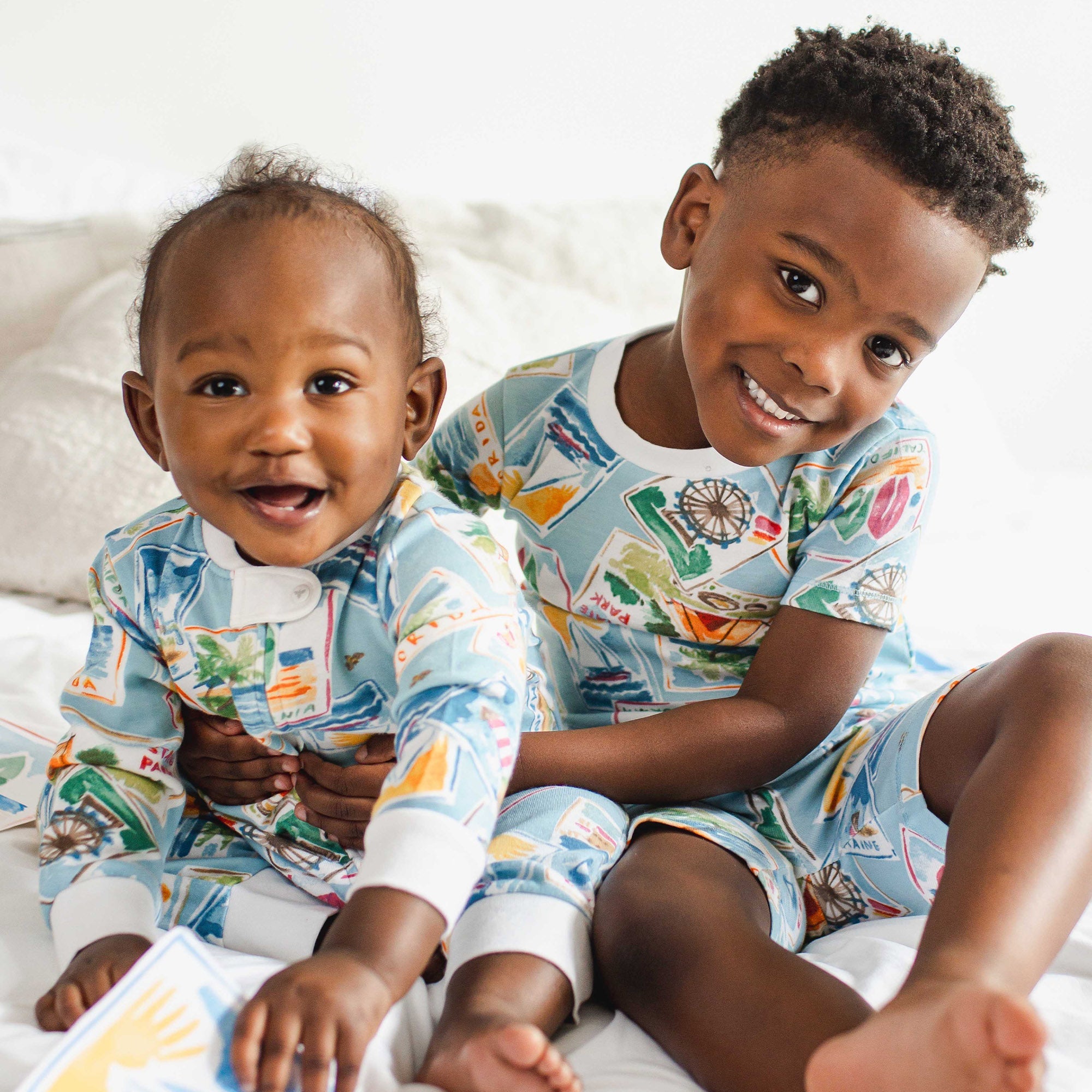 Vacation Postcards Organic Cotton Two-Piece Pajamas