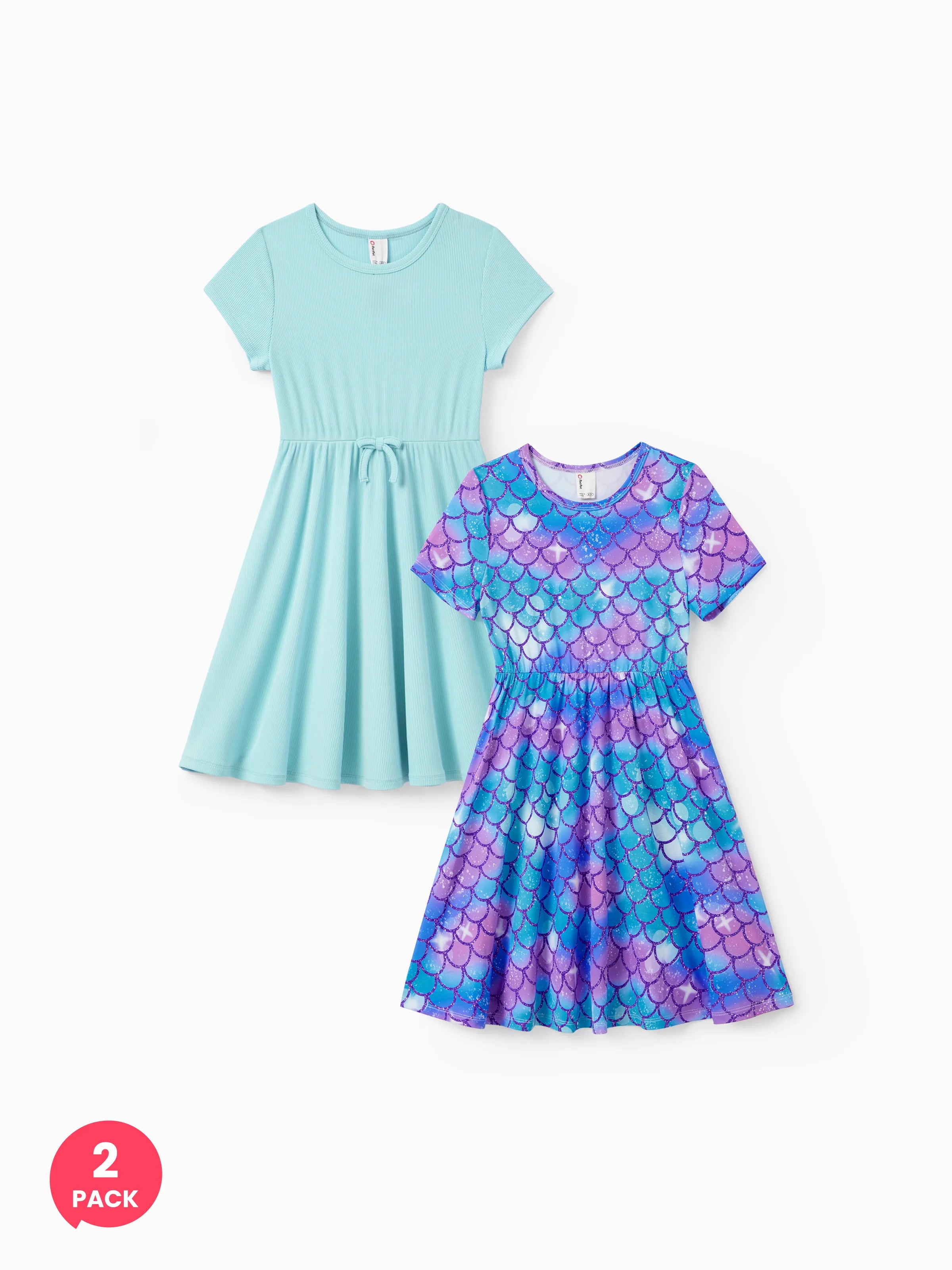2-Pack Toddler/Kid Girl Printed & Solid Causal Dress Green